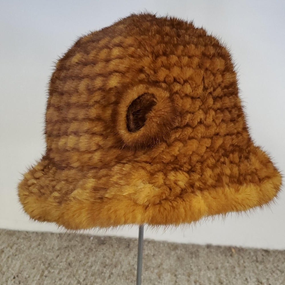 Knitted Mink Fur Hat with Rose